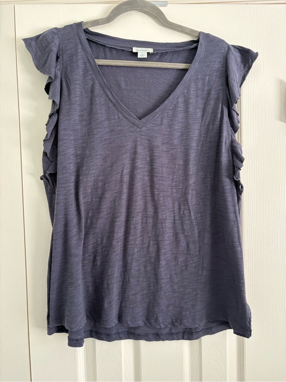 ✨ Sundance Muted Blue Ruffle-Sleeve Cotton Top | Size L ✨